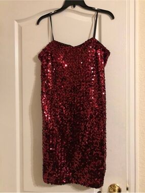 Red Sequin Slip Dress